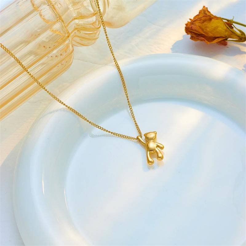 Bear Pendant Necklace Adjustable Gold Plated 316l Stainless Steel Jewelry Girls