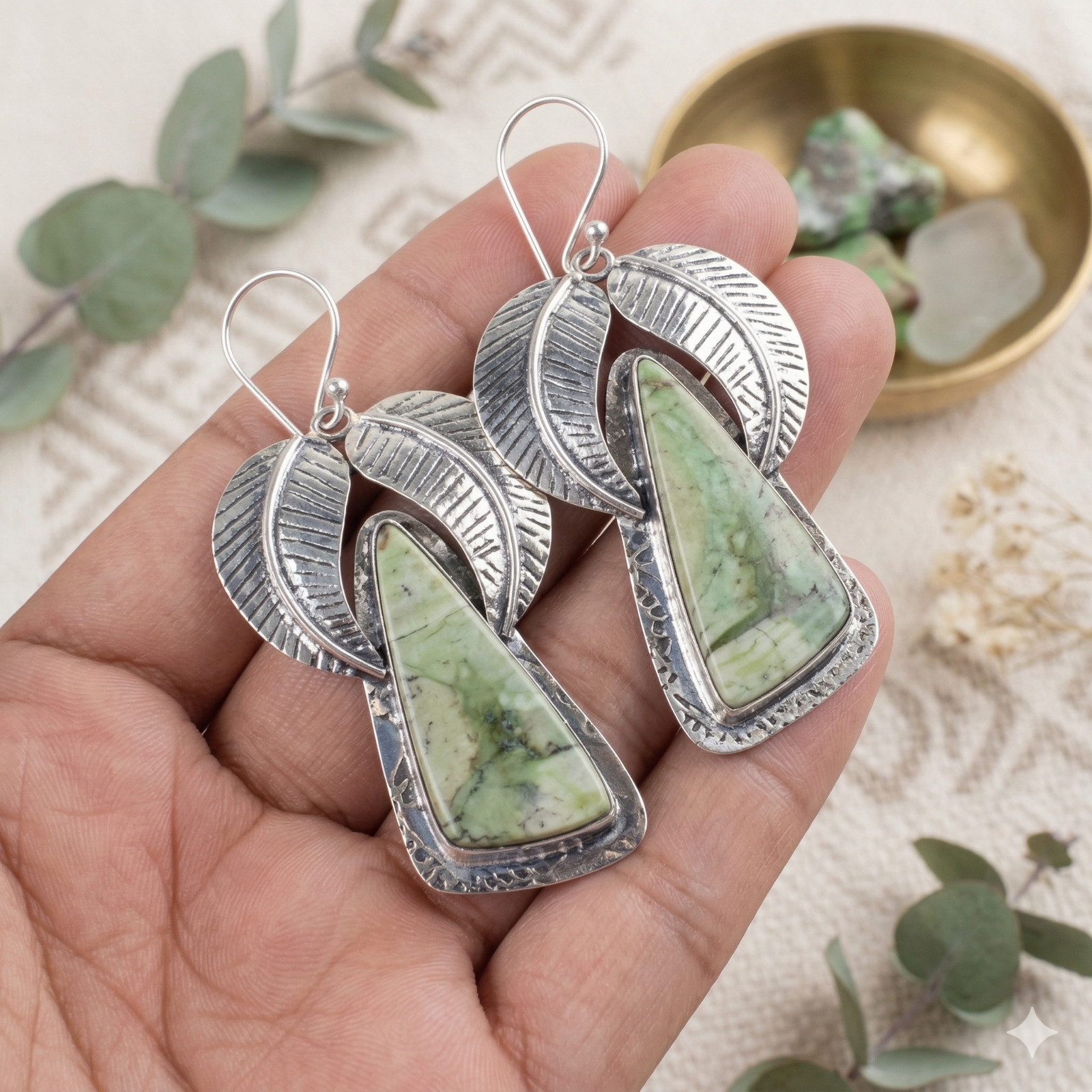 Larsonite Gemstone Handmade Jewelry 925 Sterling Silver Earrings 2.42″