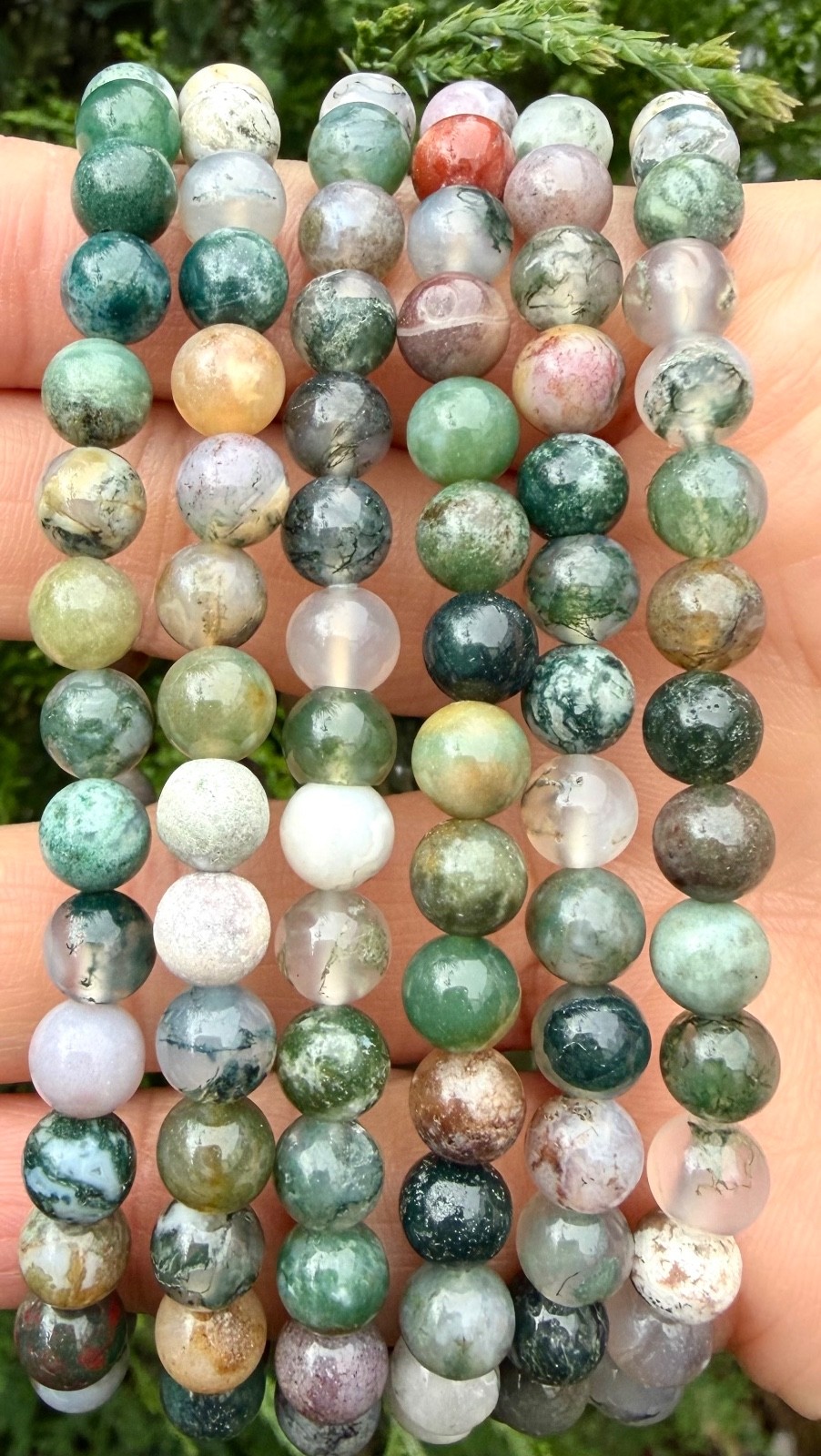 Wholesale 6 Pcs Natural Indian Moss Agate 6mm 7.5” Crystal Stretch Bracelet