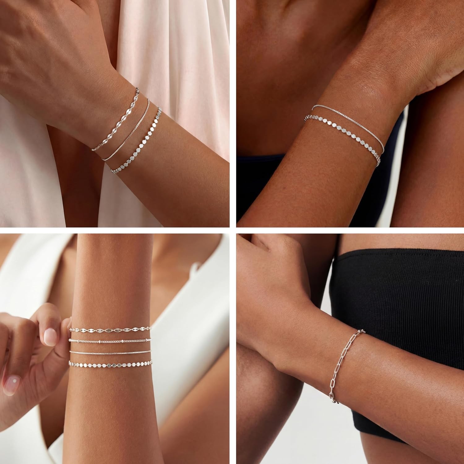 Sterling Silver Dainty Bracelets for Women S925 Minimalist Simple Silver Jewelry