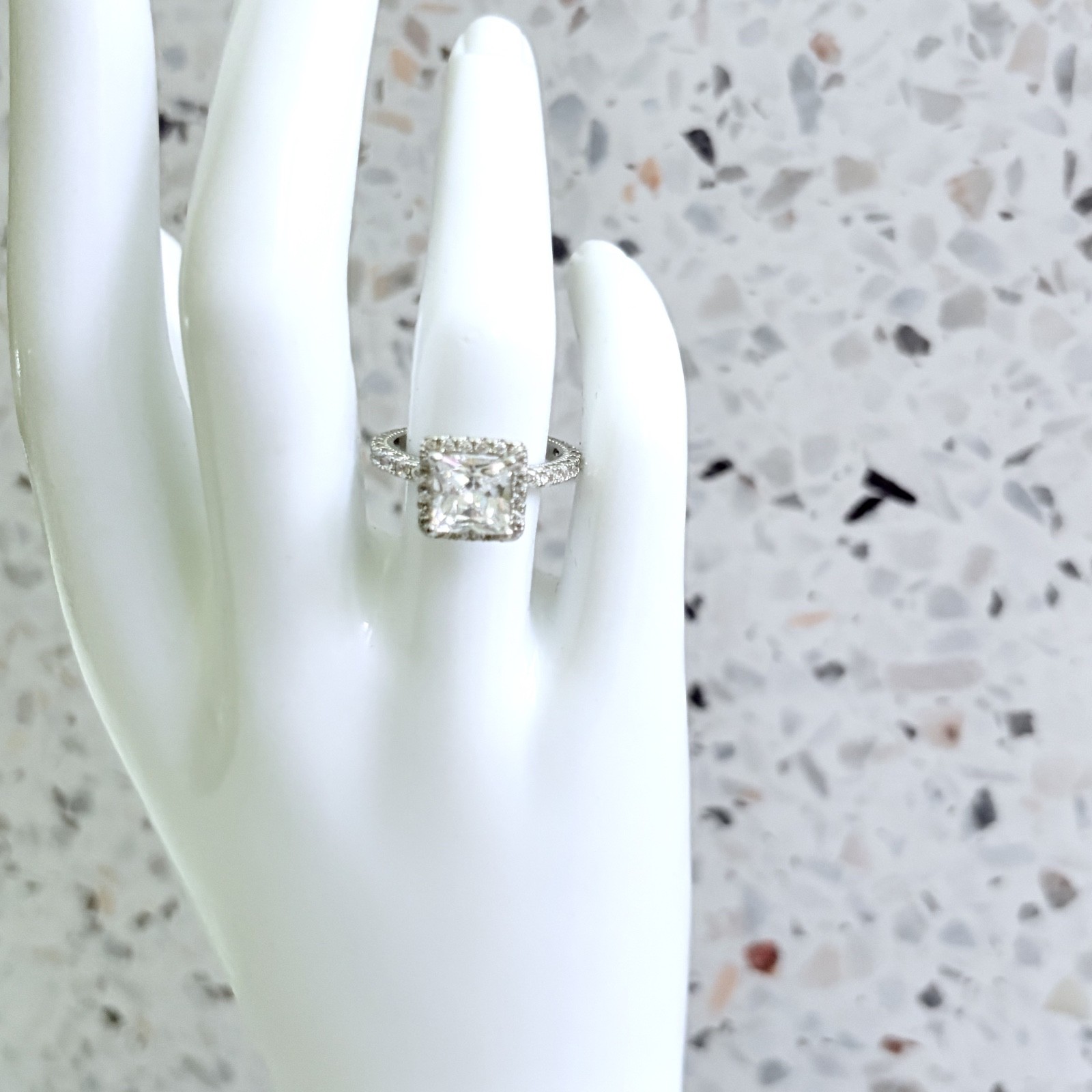 2.5 CT Princess Cut 14k White Gold 925 Sterling Halo Pave Set Women’s Ring