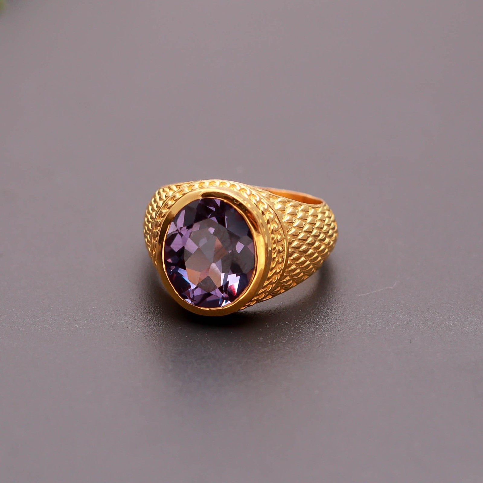 Color Changing Alexandrite Oval Ring 925 Sterling Silver Gold Plated Jewelry