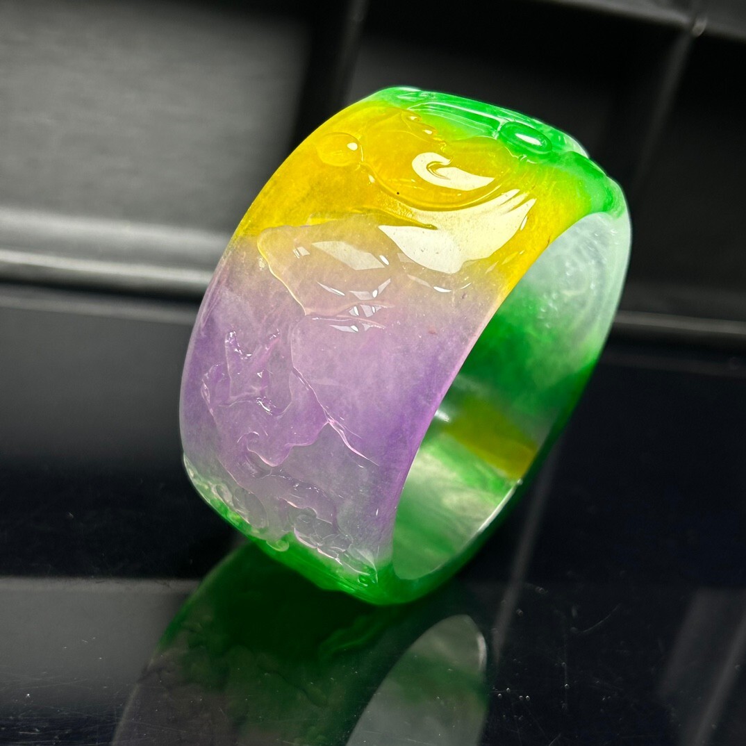 Natural Icy green Jade jadeite artistic carving Tyre bracelets 60mm