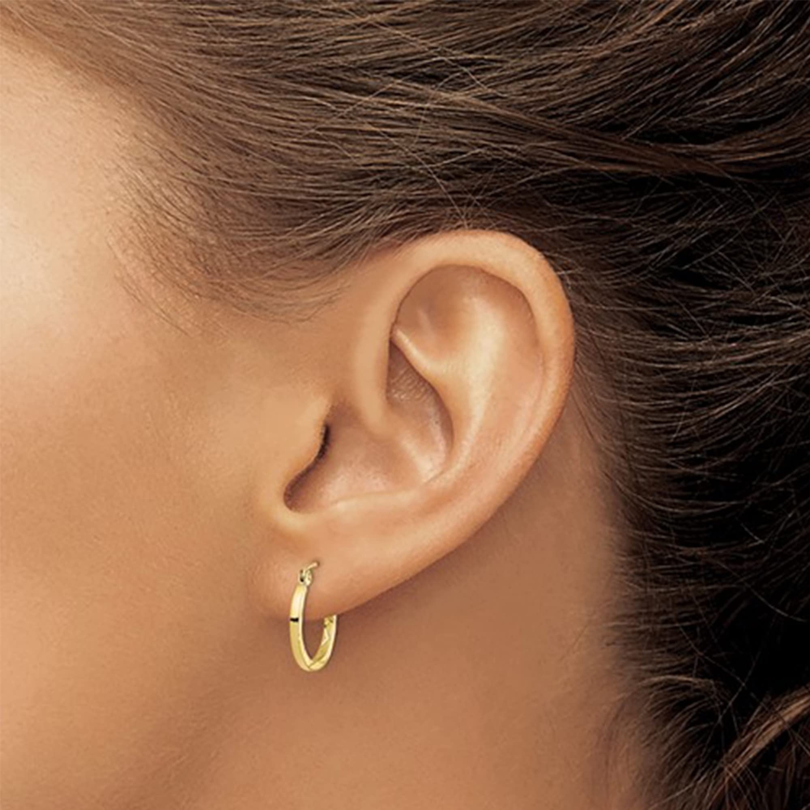 10K Yellow Gold Diamond Cut Hoop Earrings, Diameter 15mm