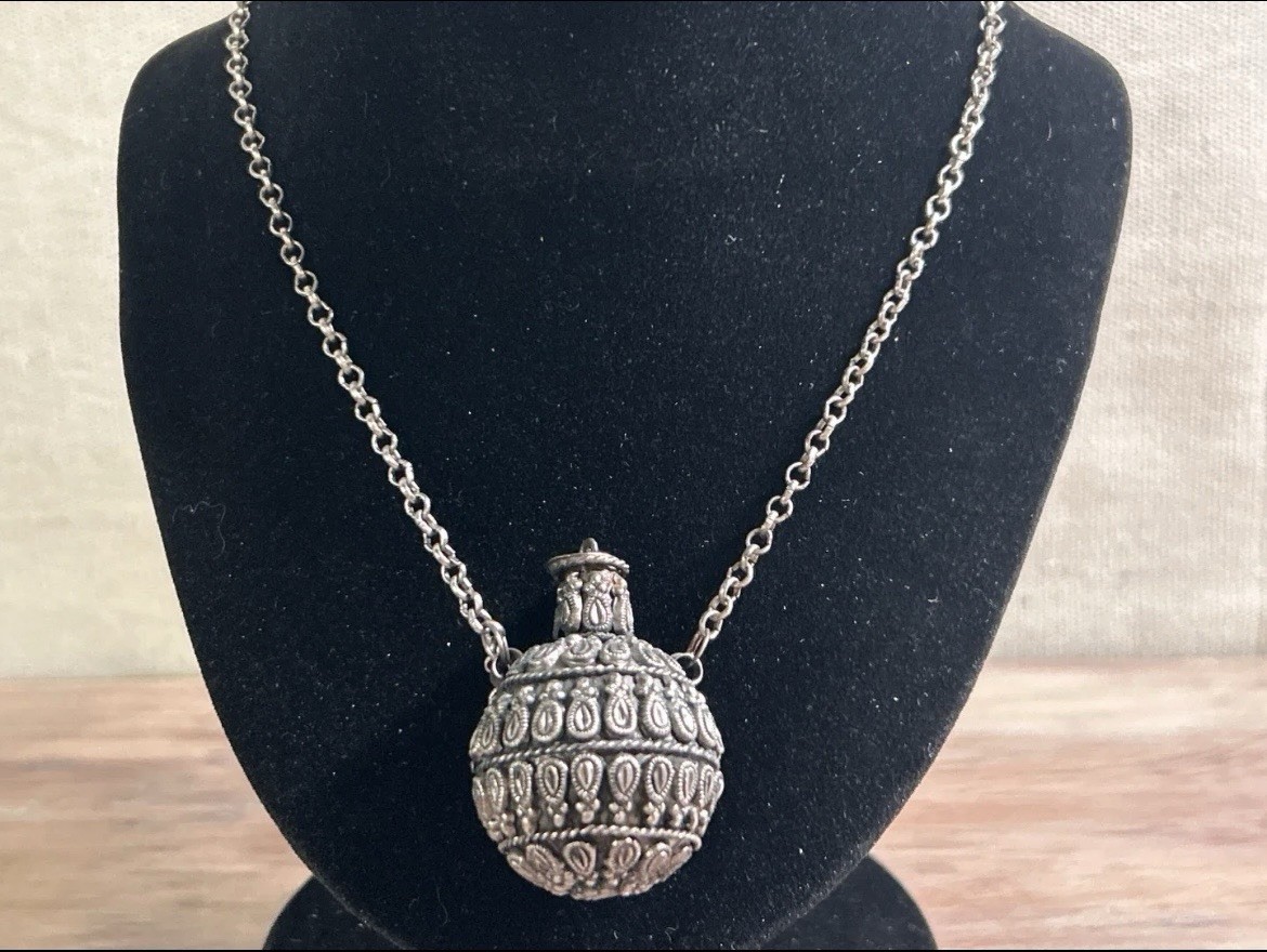 Vintage Ornate Perfume Bottle w/ Dauber Pendant
