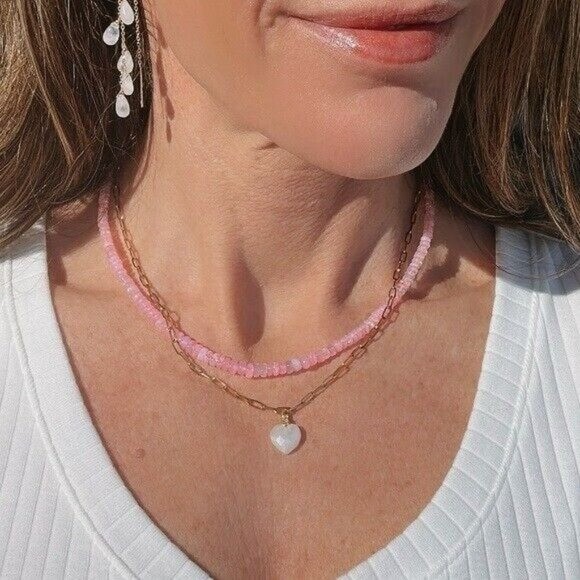 AAA Pink Ethiopian Opal Necklace with Gold Chain Fire Opal Spiritual Jewelry