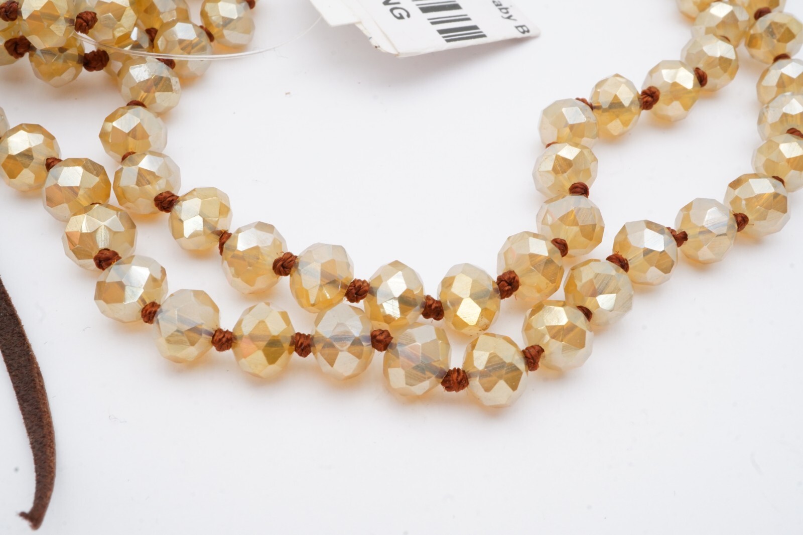 Sandra Ling Necklace Gold Tone Crystal Glass Bead Leather 36″