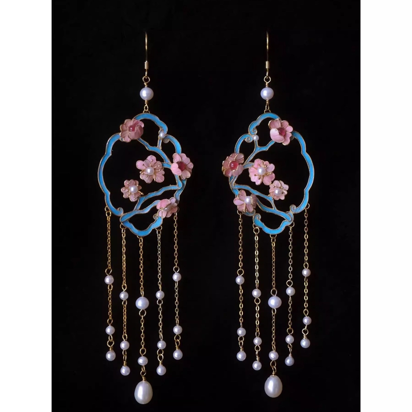 Tassel Earrings Filigree Inlay Chinese Style Vintage Handmade Jewelry