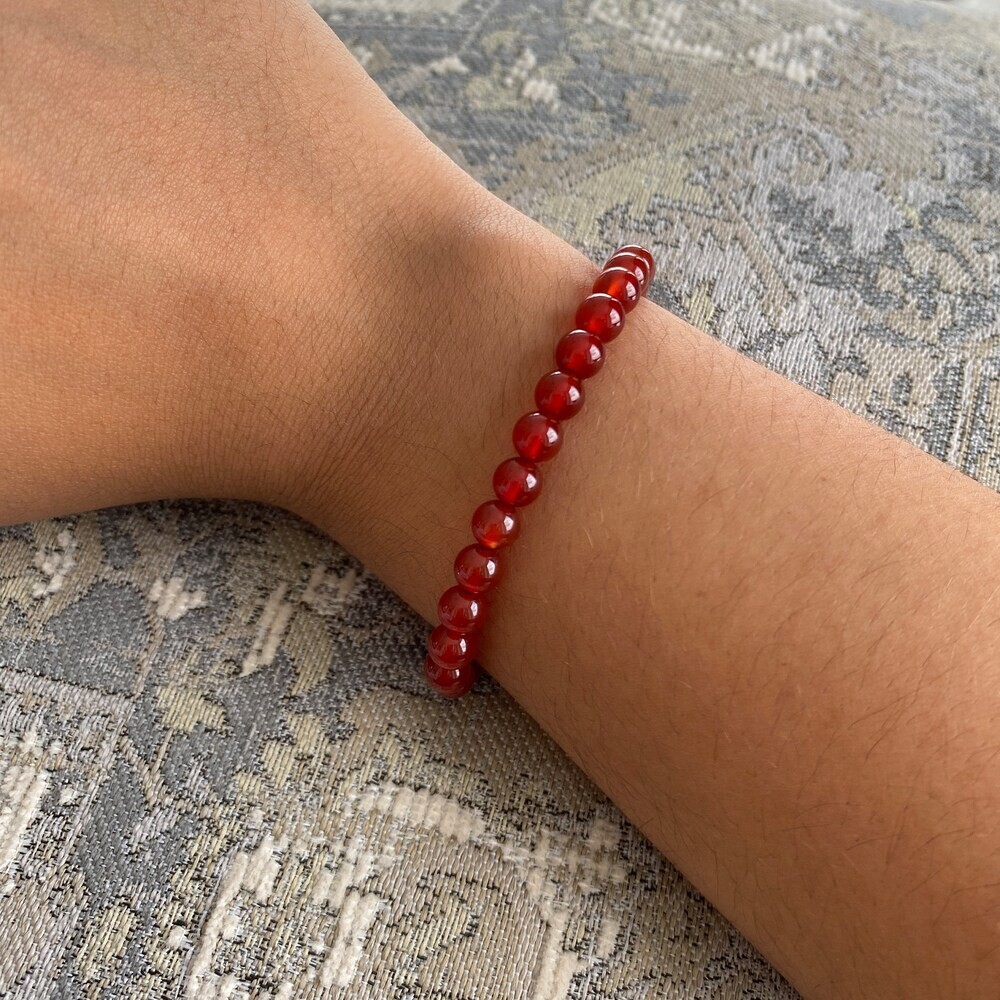 Natural Red Carnelian Stone Bracelet 5mm Red Gemstone Stretch Bracelet Handmade