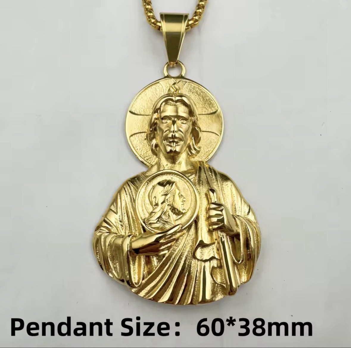 14k Gold Plated Jesus Pendant 60x38mm with 23” Chain