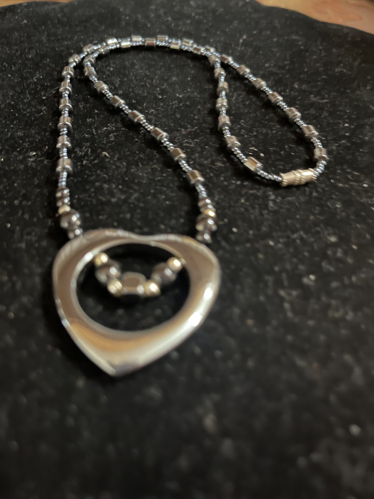 Heart Hematite Gothic Boho All of The Above Necklace