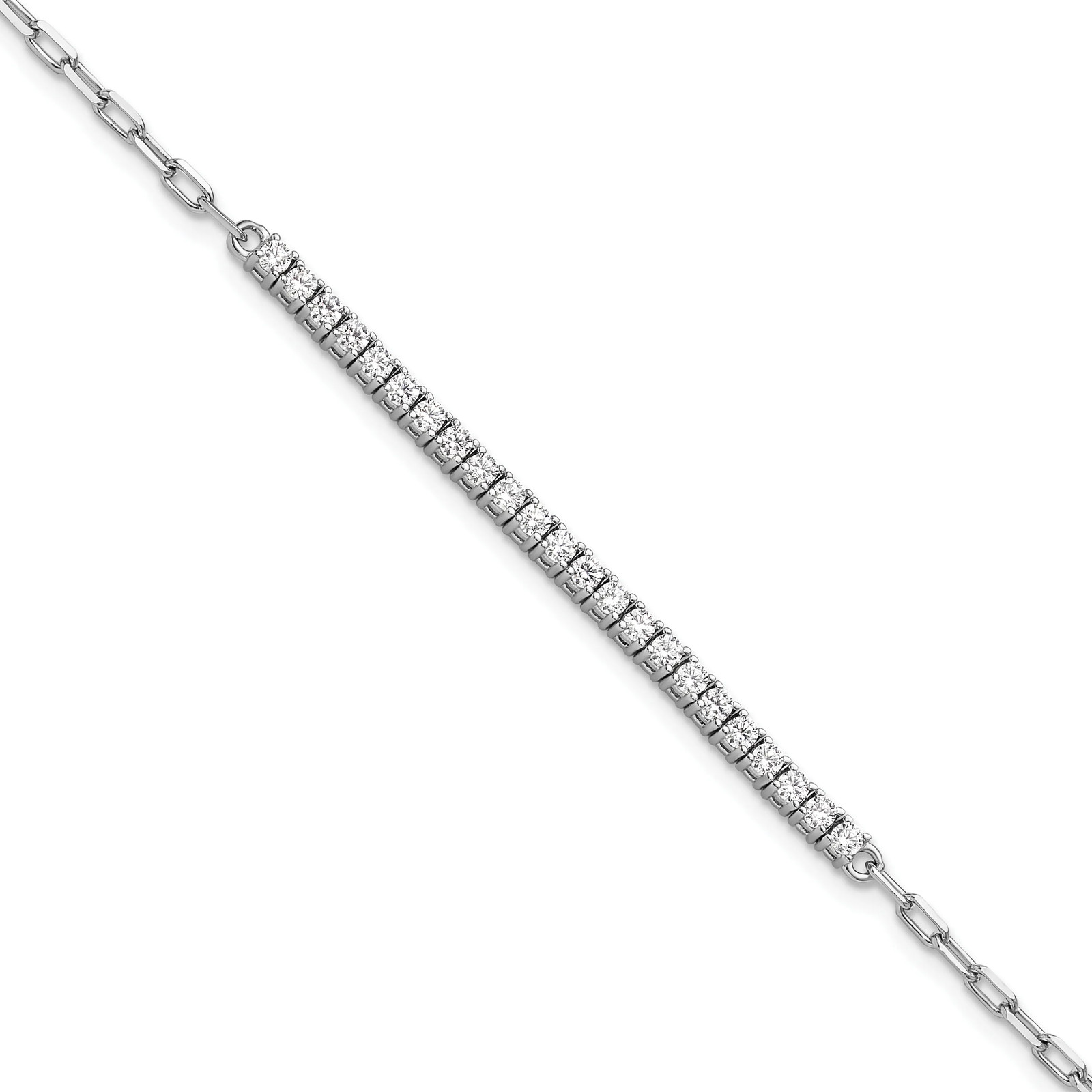 925 Sterling Silver CZ Paperclip Cable Rolo Link Chain Bracelet