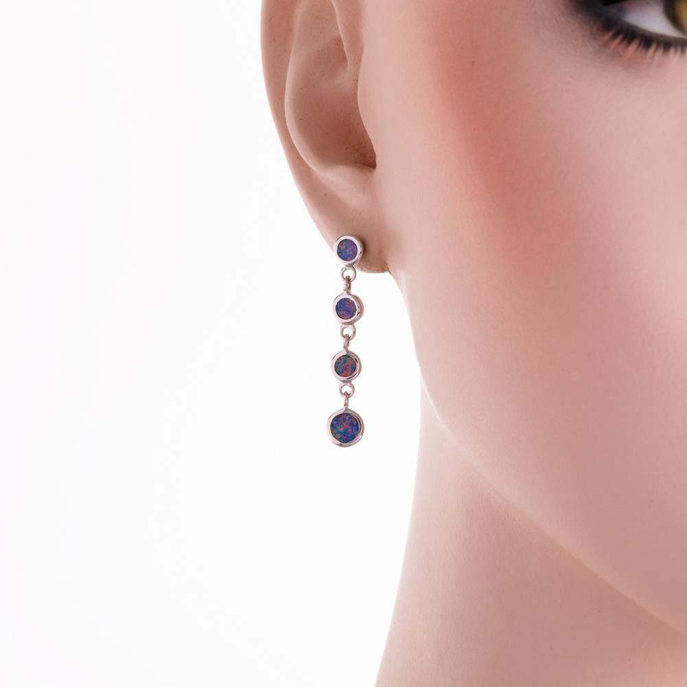 4 Round Lavender Purple Fire Opal Silver Jewelry Drop Pierced Earrings