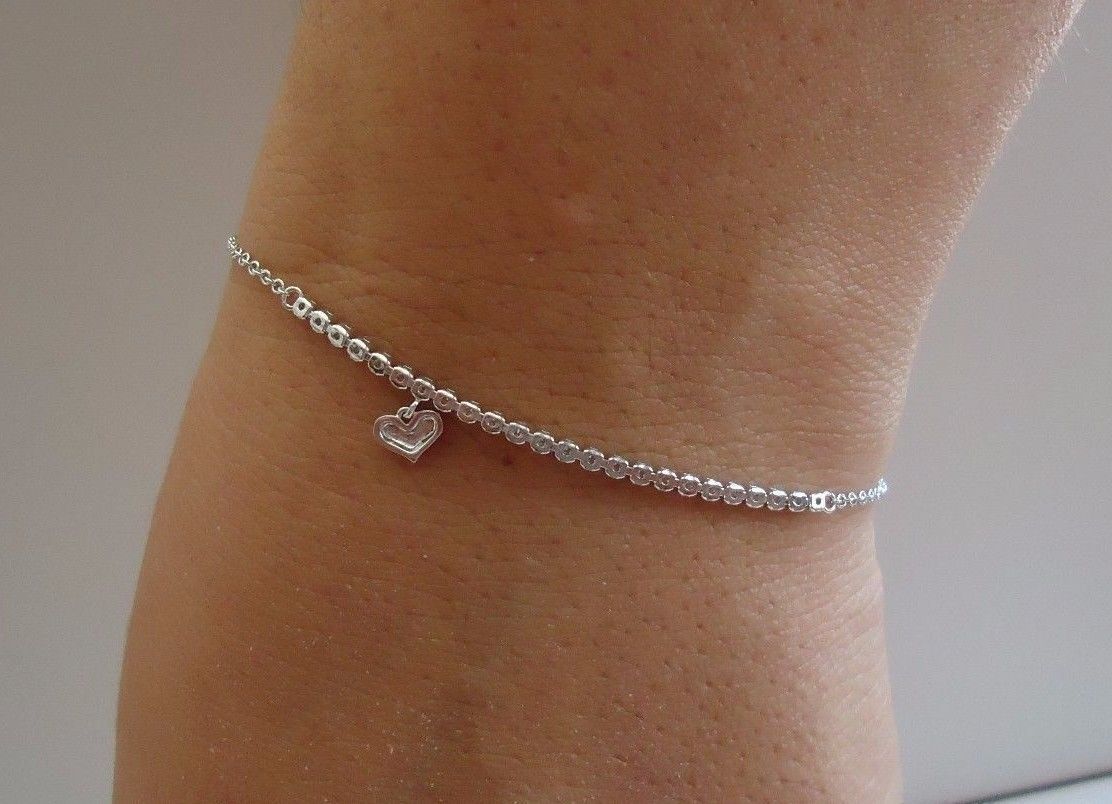 HEART 925 STERLING SILVER BRACELET W/ .75 CT LAB CREATED DIAMONDS / 8”