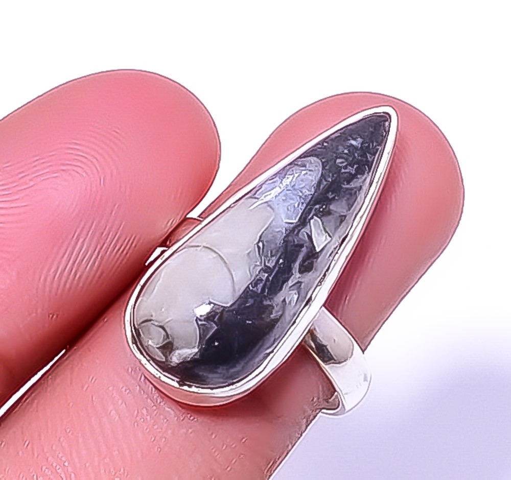 Fossil Orthoceras – Morocco 925 Silver Plated Jewelry Ring s.8 T963