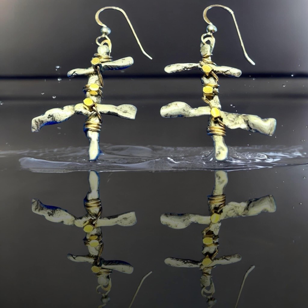 Mixed Metal Sterling Silver 14k Gold Filled Drop Earrings Modernist Brutalist
