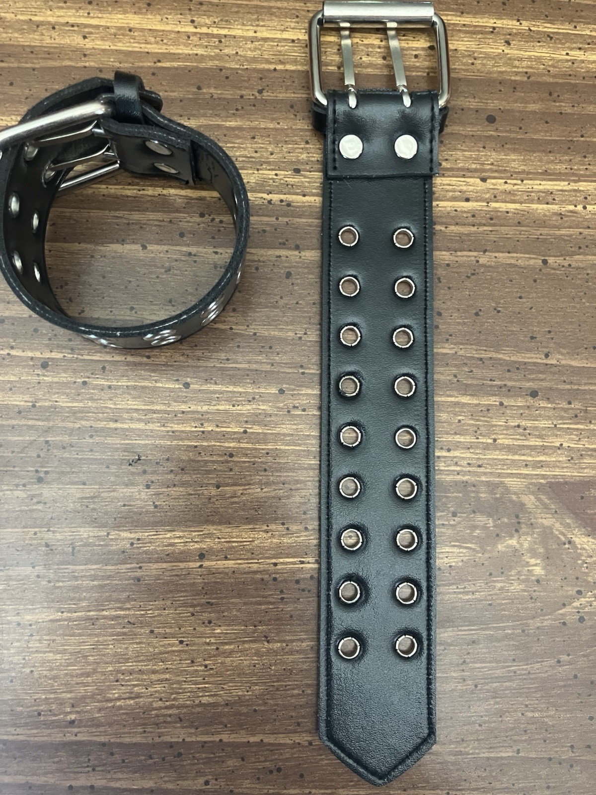 2pc Set Belt Style Bracelets Faux Leather Steampunk Goth Band Gear Halloween