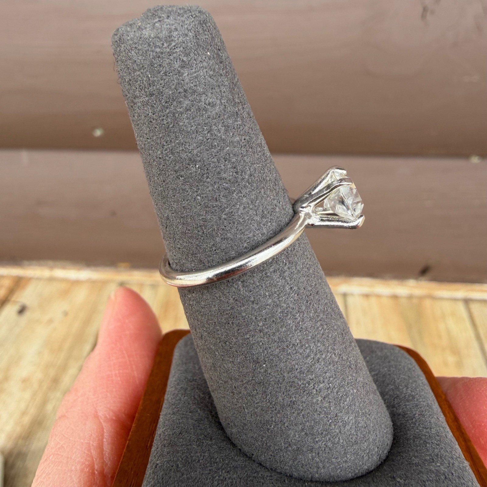 Solitaire Ring Size 7 Silver Tone Round Cut Clear Stone Engagement Style