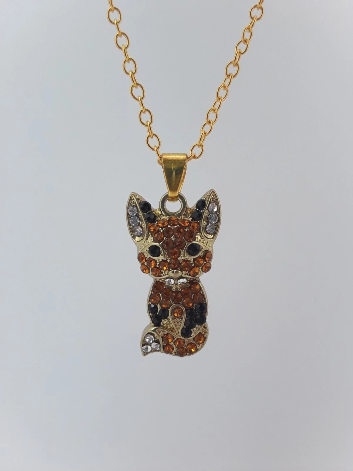 Sparkling Fox Rhinestone Pendant Necklace Golden Toned Wildlife Gift New