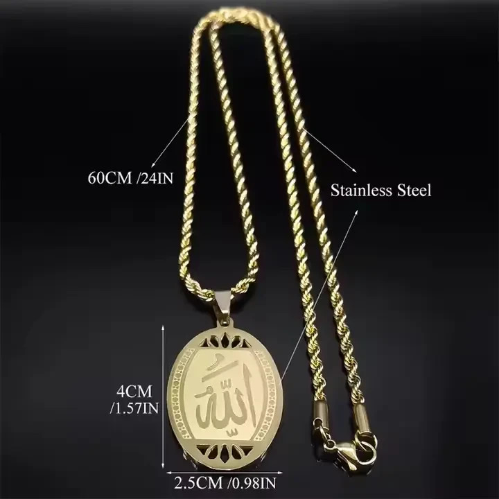 Allah Necklace 18K Gold Silver Muslim Pendant Men Islamic Jewelry Arabic Women