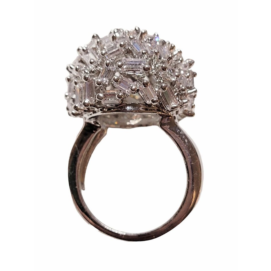 Silver Tone Cubic Zerconia Dome Bling Cocktail Ring Size 8