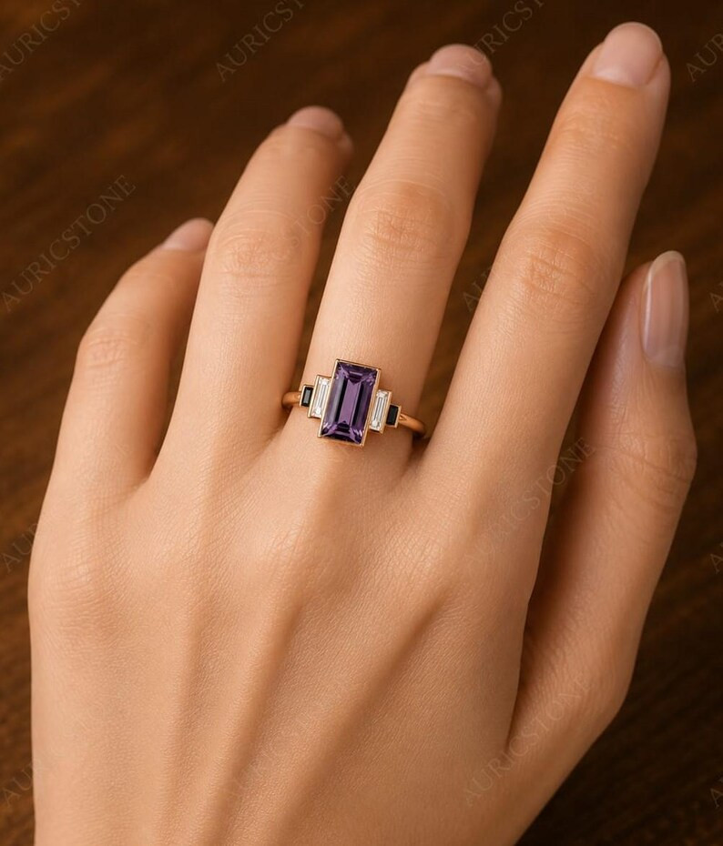 Lab Created Amethyst Ring, Base Metal: Brass Finish: Gold Plated, Gift