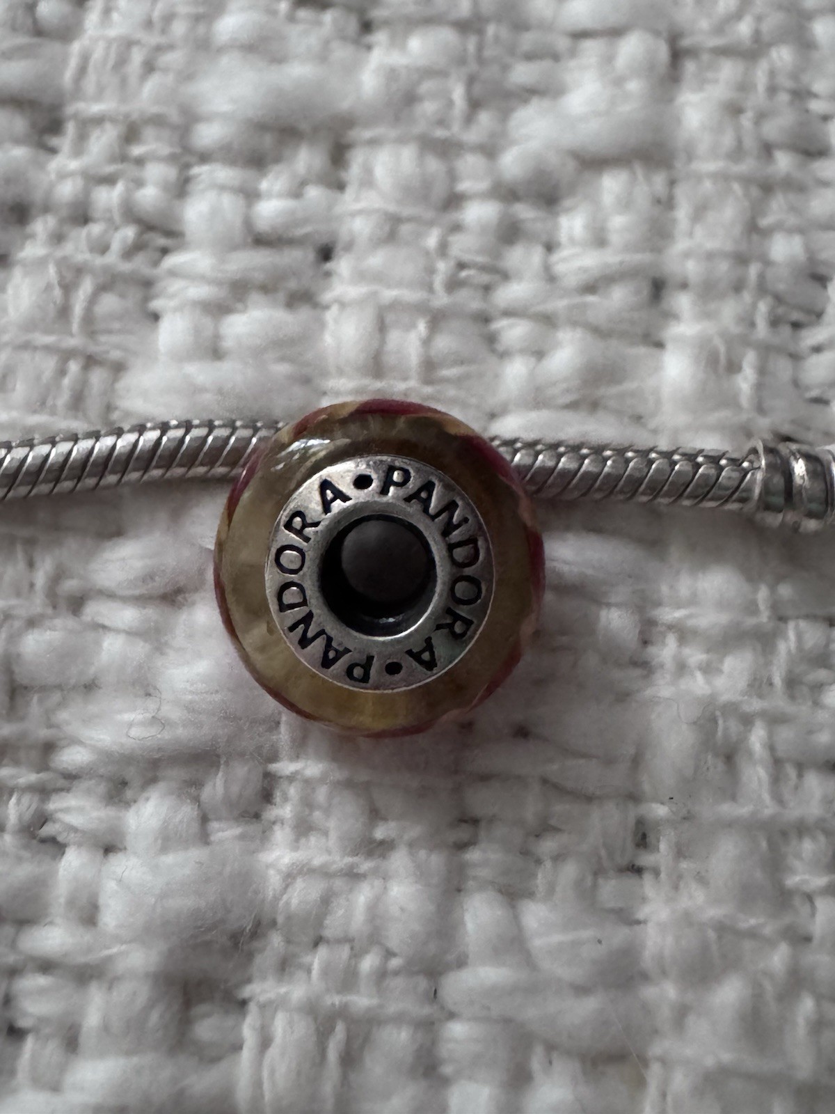 Genuine PANDORA 925 Sterling Silver Murano Glass Bead Charm, Round Red/Gold