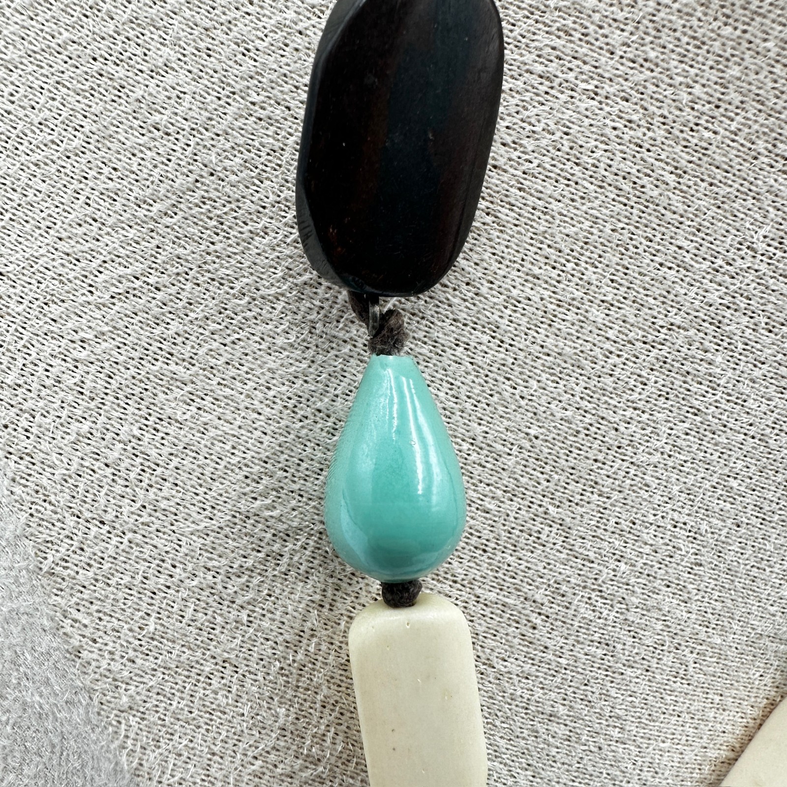 Chunky Black Turquoise Ivory Bead Boho Statement Necklace Adjustable Cord