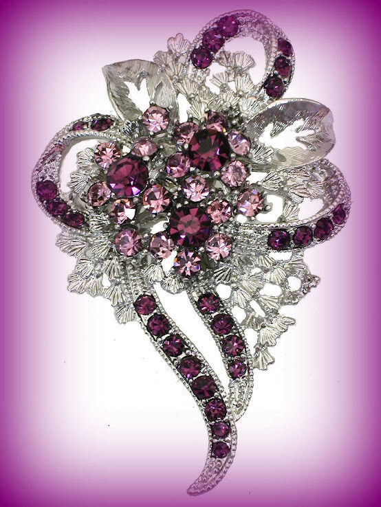 PURPLE EASTER FLOWER MOTHERS DAY CORSAGE RHINESTONE BROOCH PIN~ GIFT FOR HER MOM