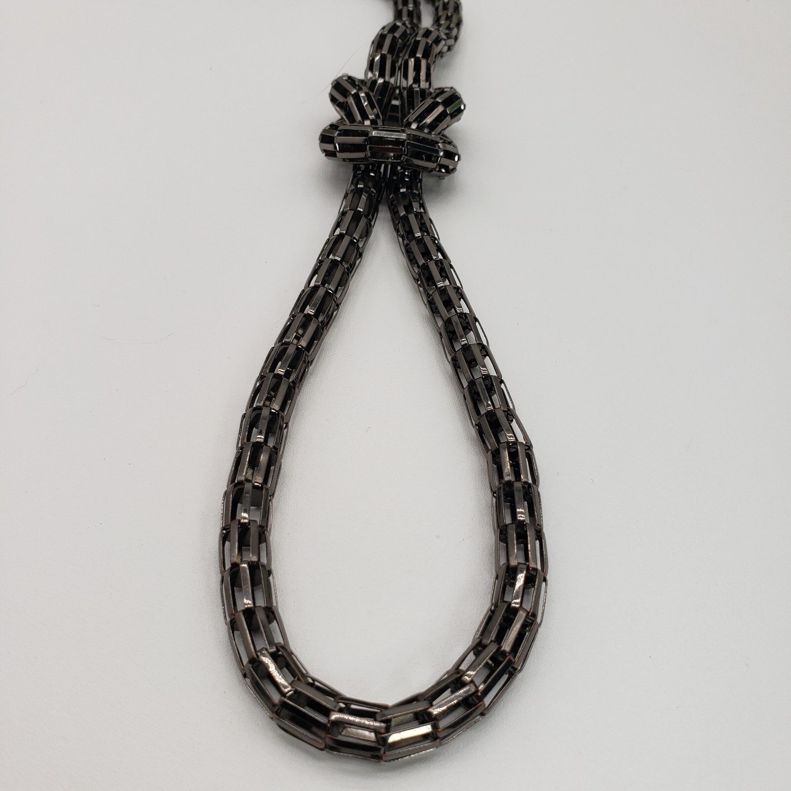 3D Gunmetal Gray Mesh Chain Knotted Long Statement Necklace Y-Drop Rope 43″