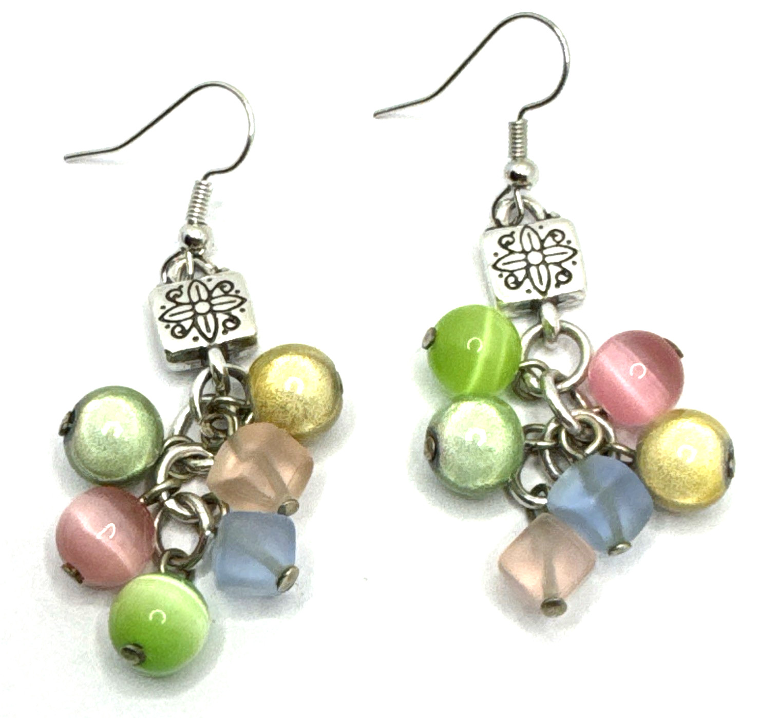 Mimosa Pink Green Blue Yellow Beads Dangle Colorful Custom Silver Earrings