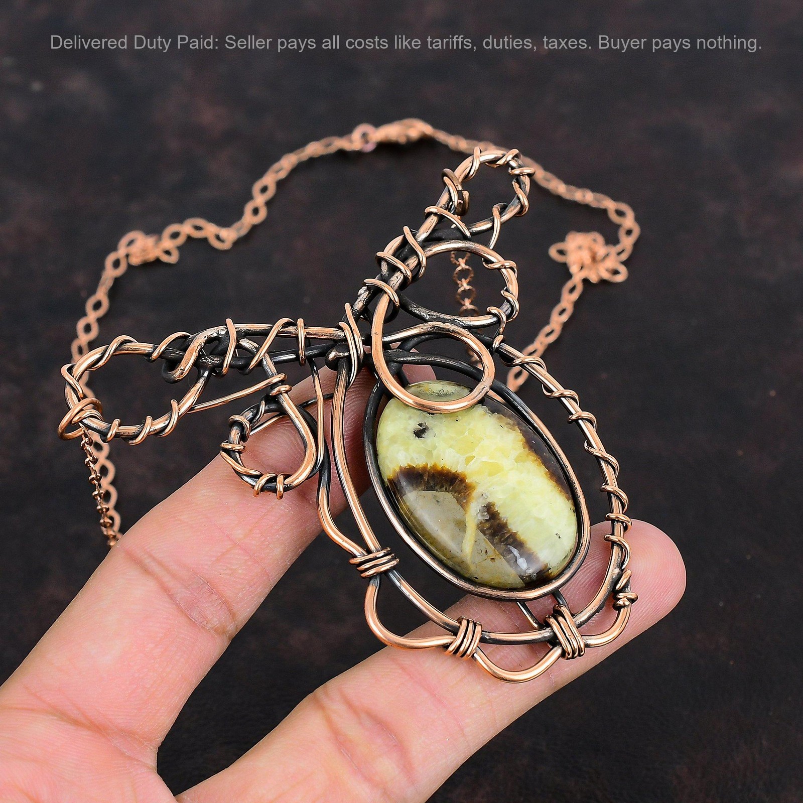Copper Septarian Gemstone Wire Wrapped Anniversary Chain Trendy Necklace Jewelry