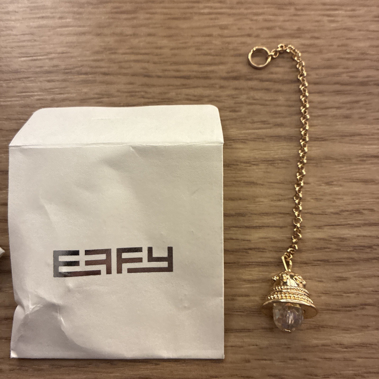 Effy Bell Charm, Gold Tone Bell On Chain, Shimmer White Clear