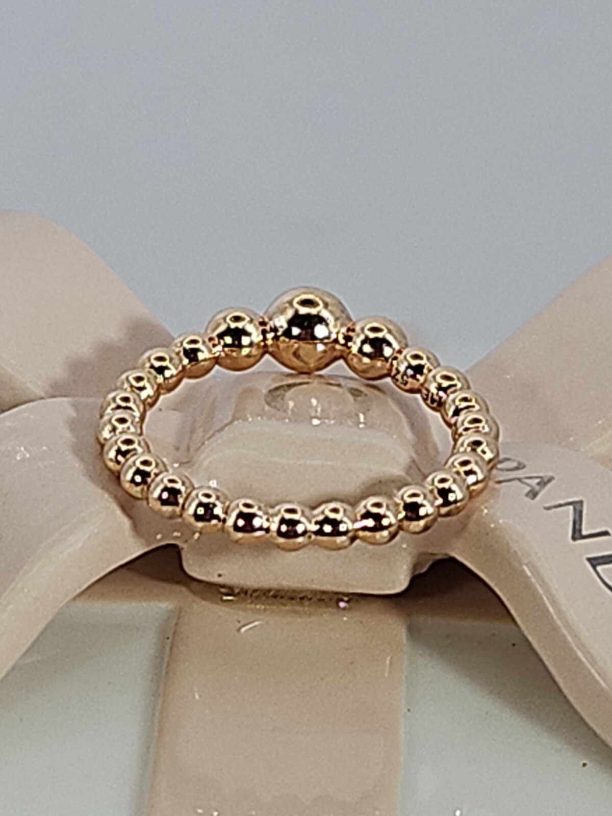 Authentic Pandora Rose-Gold Plated String of Beads Ring #187536 Sz. 6.0 US/52 EU