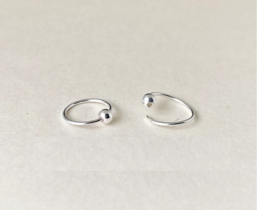 S999 STERLING SILVER PLAIN 1.2MM THICK ROUND ENDLESS BALL HOOP 6-12MM 2Pcs PE16