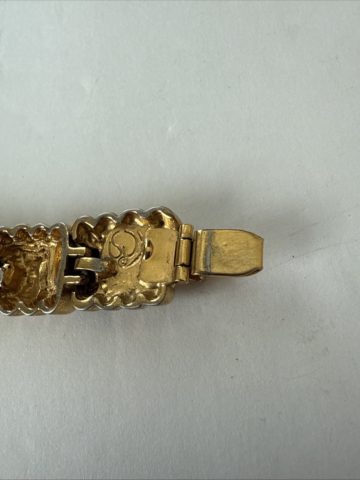 St. John Couture Bracelet Gold Tone Black Enameled & Rhinestone Baguettes 7.75”