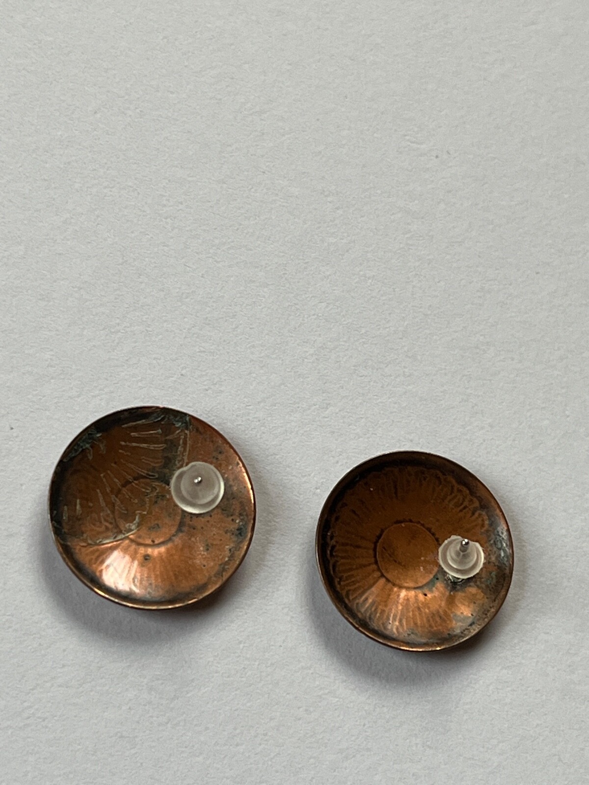 Vintage Sunflower Etched Solid Copper Round Disk Post Earrings for Pierced Ears