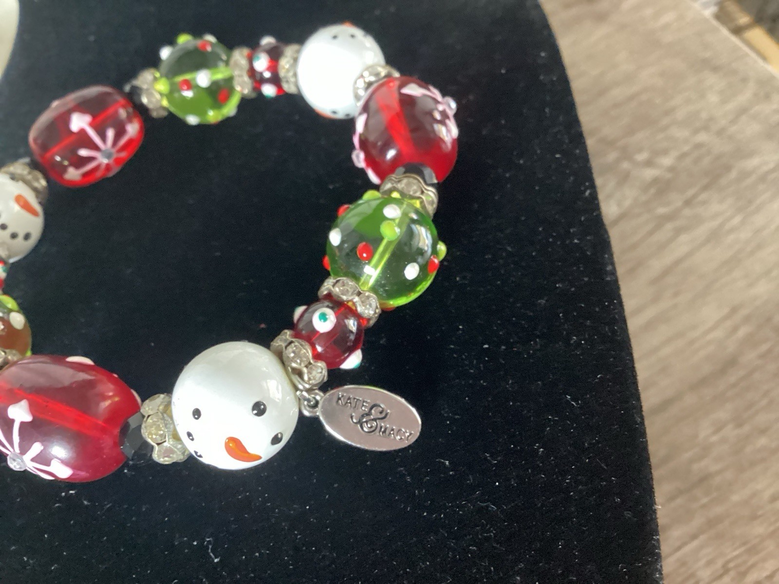 Kate /Macy Sparkling Snowman Design Painted Glass / Acrylic Beads Rhinestones