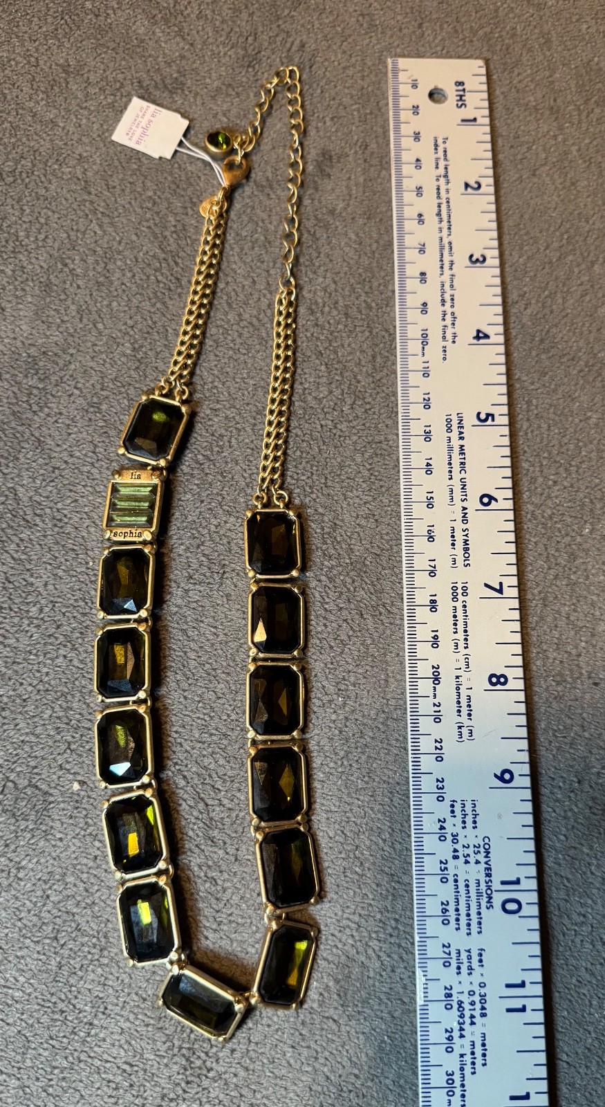 Lia Sophia Green Faceted Crystal Necklace Bracelet Earrings Jewelry Set Gold Ton