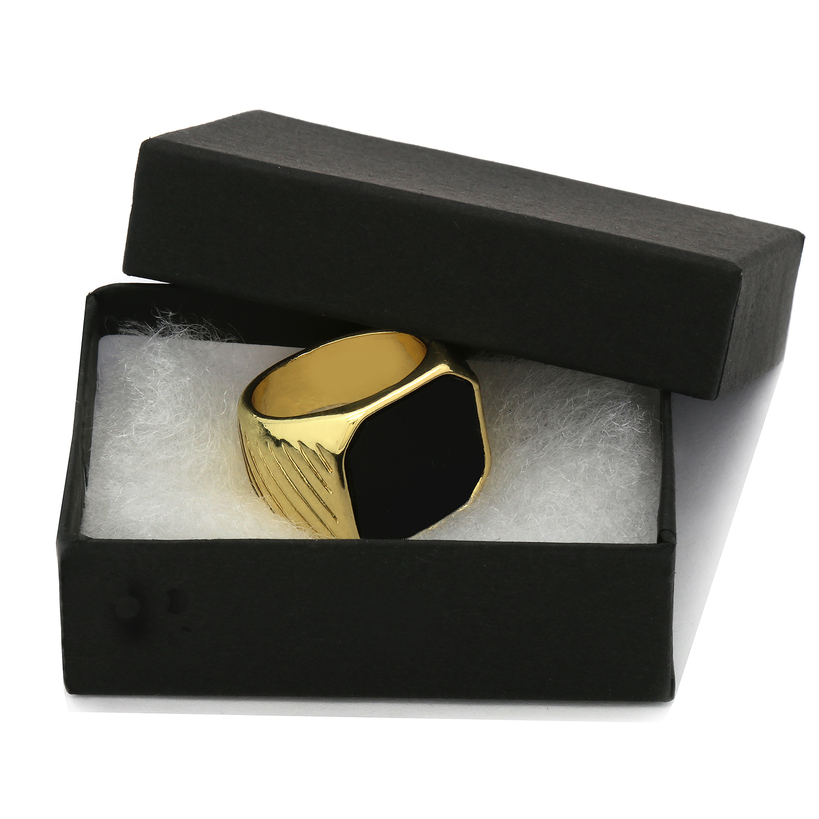 Mens 14k Gold Plated Hip Hop Style Black Top Pinky Ring