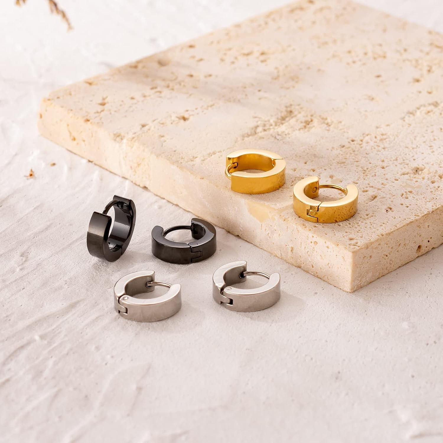 Stainless Steel Hoop Earrings for Women Men Minimalist Huggie Earrings Gold Silv