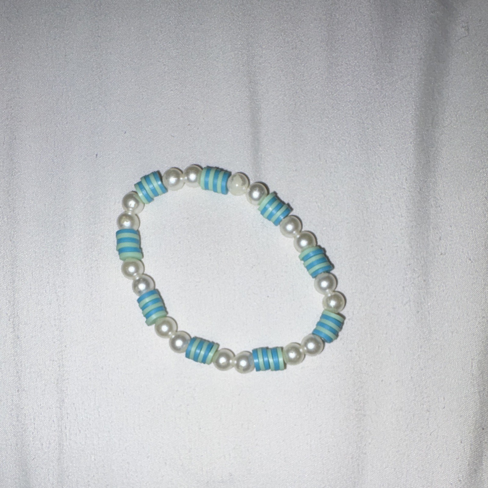 Set of 2 Pink & White Plastic Round Beaded Stretch Sizable Bracelets
