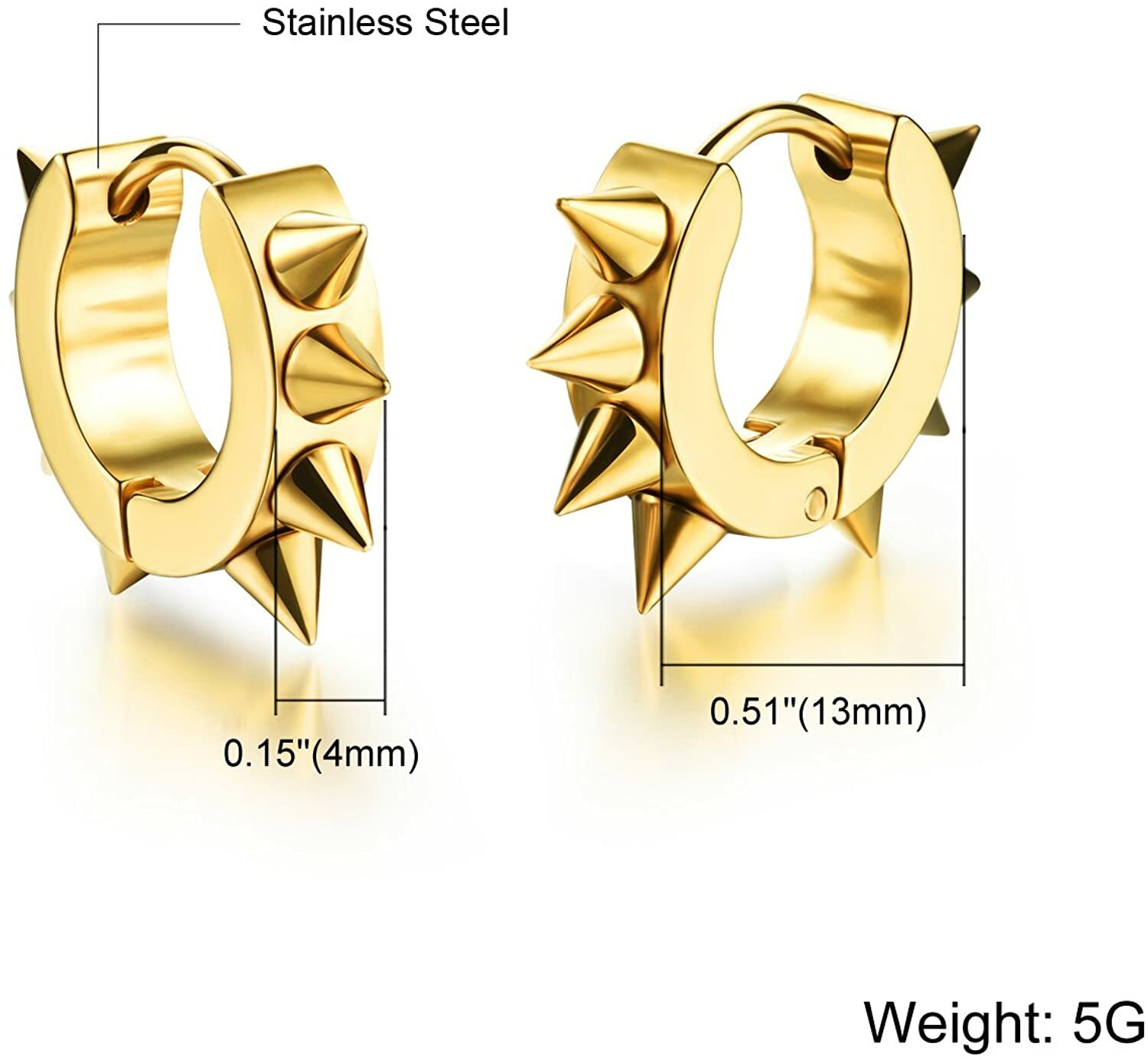 1 Pair Huggie Stud Earrings Rivet Spike Punk Rock Gothic Style Stainless Steel