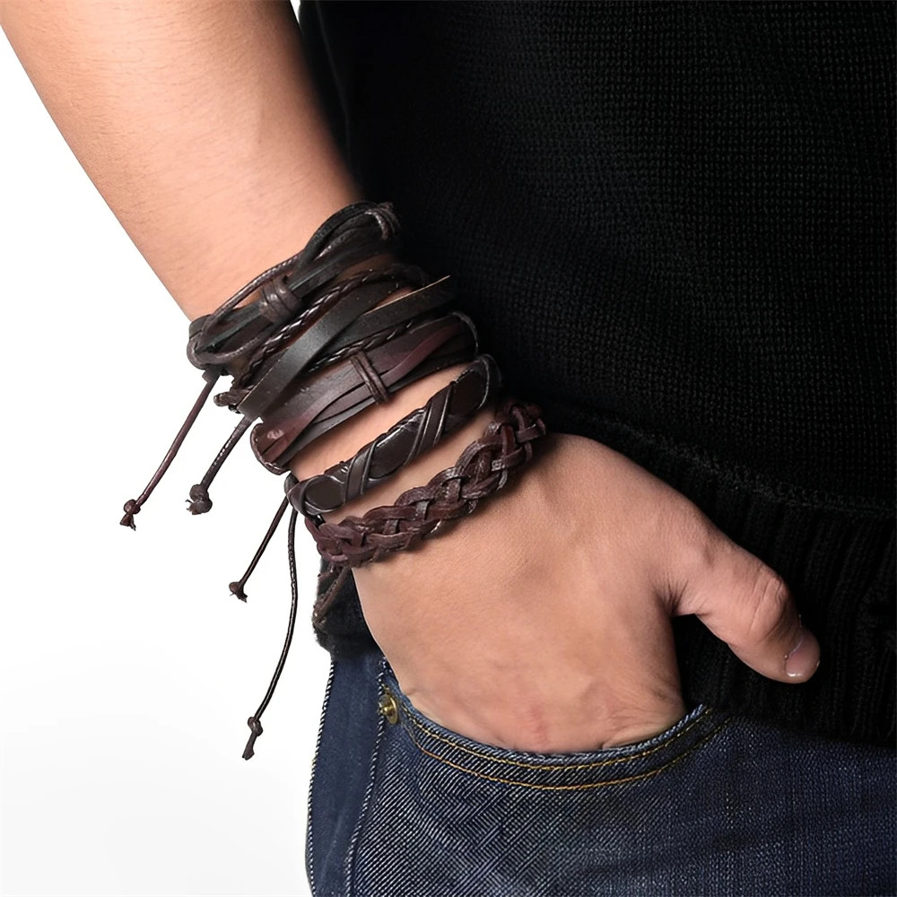 20PCS Handmade Adjustable Vintage Leather Bracelets Unisex Mixed Styles