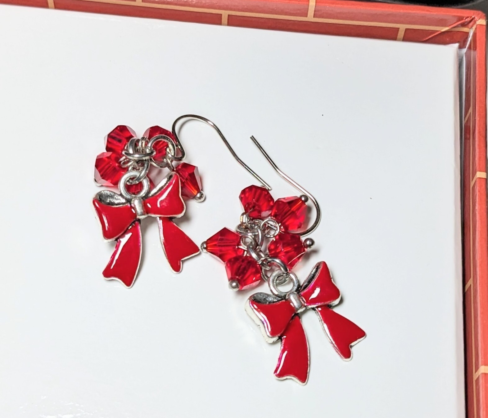 Christmas Bracelet Bangle Earring set Red Bow Gift Teen Woman