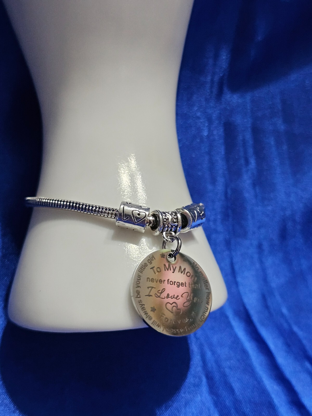 A MOTHER’S GIFT FROM DAUGHTER SILVER TONE BRACELET “I LOVE YOU FOREVER” 6″-8″