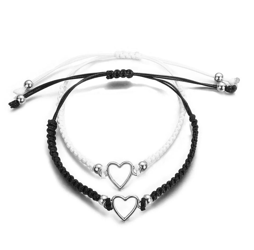 2pc Open Heart Couple Bracelet Braided Hemp Fashion Jewelry 18-5