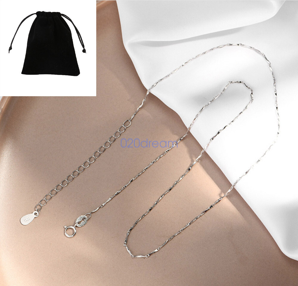 Real 925 Sterling Silver Necklace 14-26″ 0.8mm Ingot Chain Extend Adjust Stamped