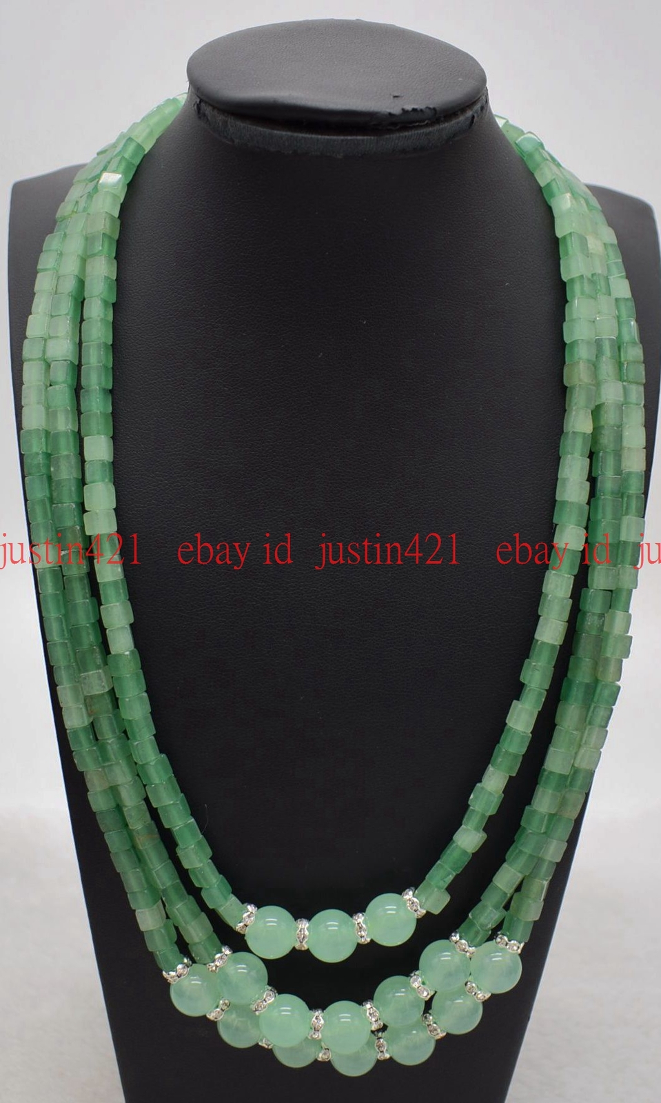 3 Rows Genuine 5x5mm Green Aventurine Square Gemstone Beads Necklace 18-20″ AAA+