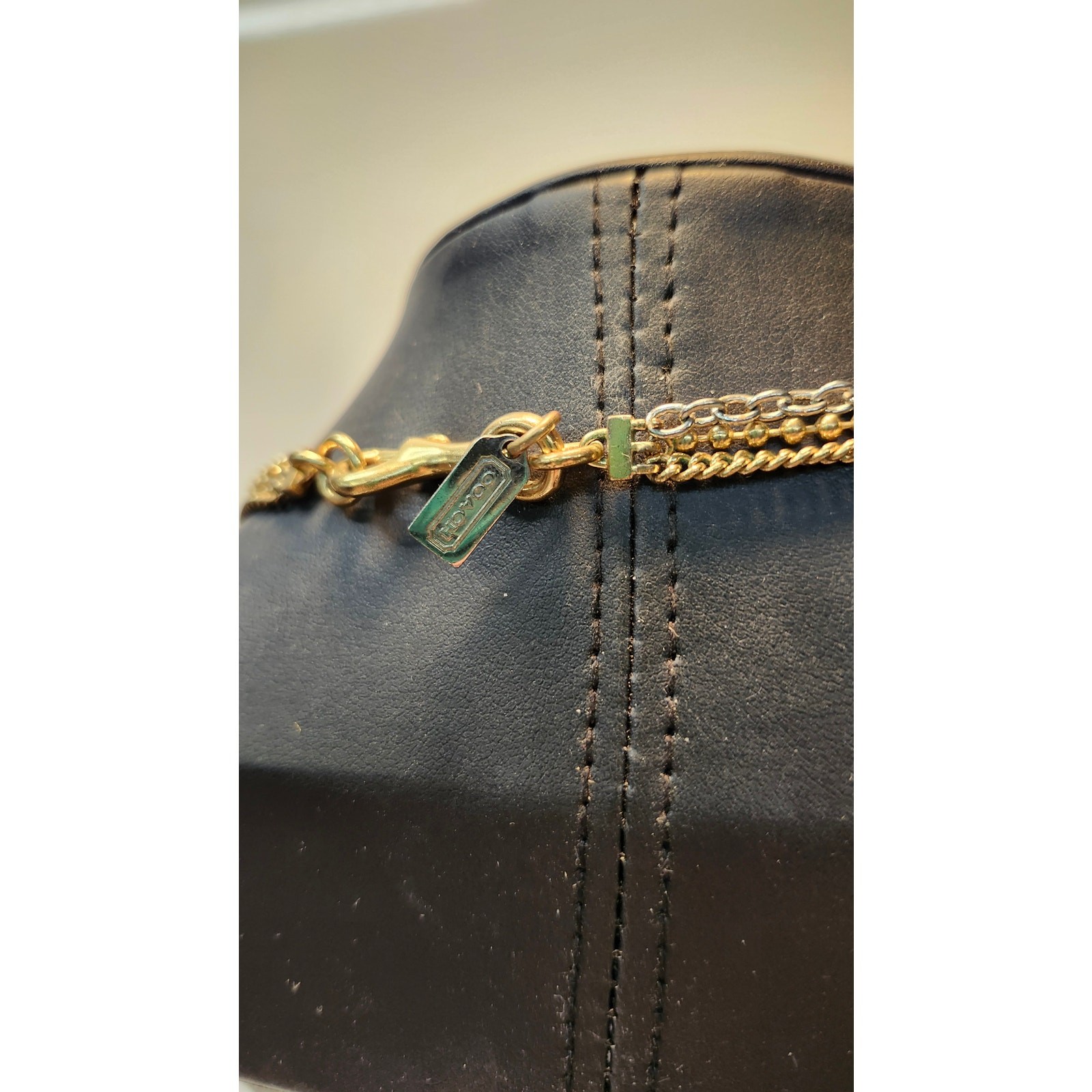 Coach Multi Strand Cylinder Long Station Statement Necklace Two Tone Pave Chain